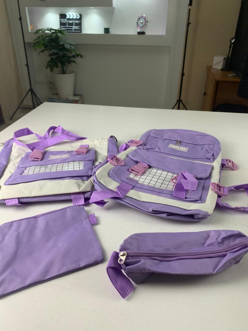 Ensemble de sacs d’école Kawai pour adolescents 4Pcs HAOLIDA V1 Mauve – محفظة 4 قطع كاواي بنفسجي
