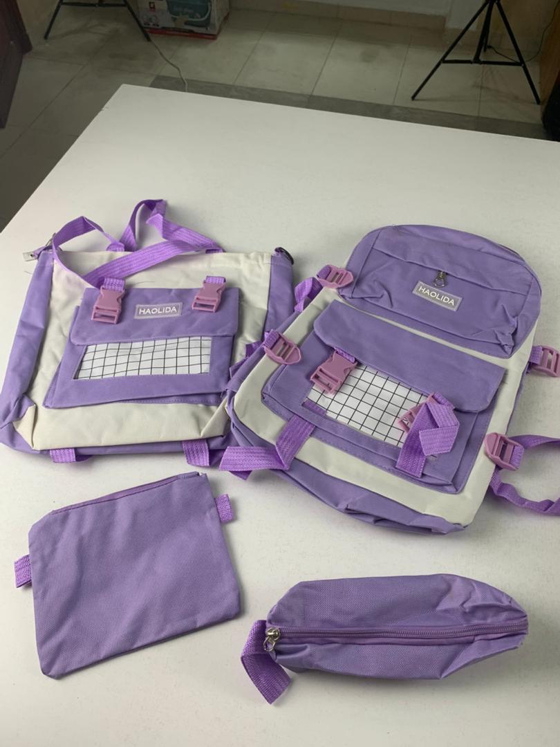 Ensemble de sacs d’école Kawai pour adolescents 4Pcs HAOLIDA V1 Mauve – محفظة 4 قطع كاواي بنفسجي