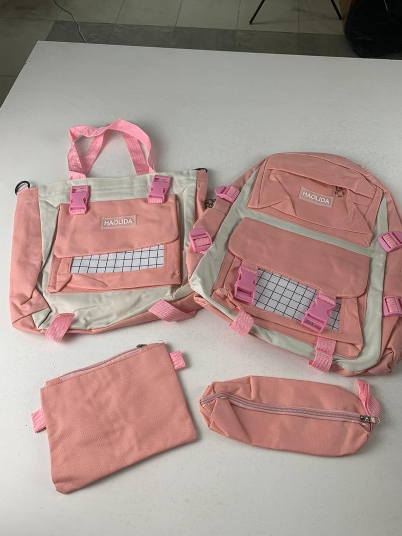 Ensemble de sacs d’école Kawai pour adolescents 4Pcs HAOLIDA V1 Rose – محفظة 4 قطع كاواي وردي