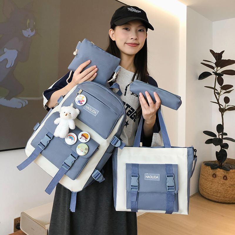Ensemble de sacs d’école Kawai pour adolescents 4Pcs HAOLIDA V2 Bleu – محفظة 4 قطع كاواي أزرق