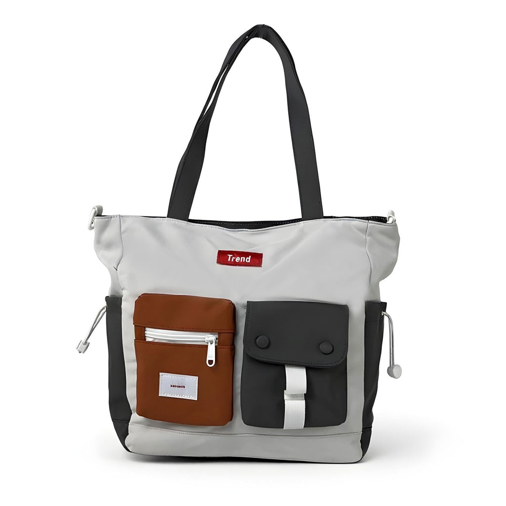 Sac Fourre-Tout Trend Style Coréen Pratique et Moderne Gris – حقيبة يد من قماش متعددة الجيوب – رمادي