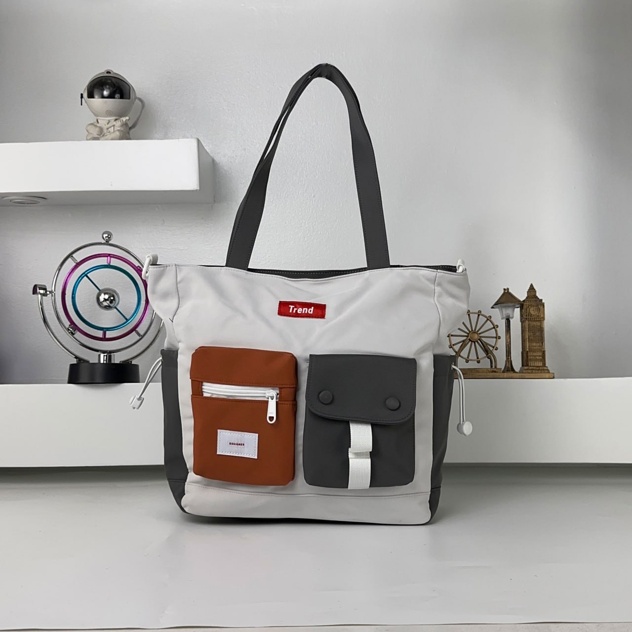 Sac Fourre-Tout Trend Style Coréen Pratique et Moderne Gris – حقيبة يد من قماش متعددة الجيوب – رمادي