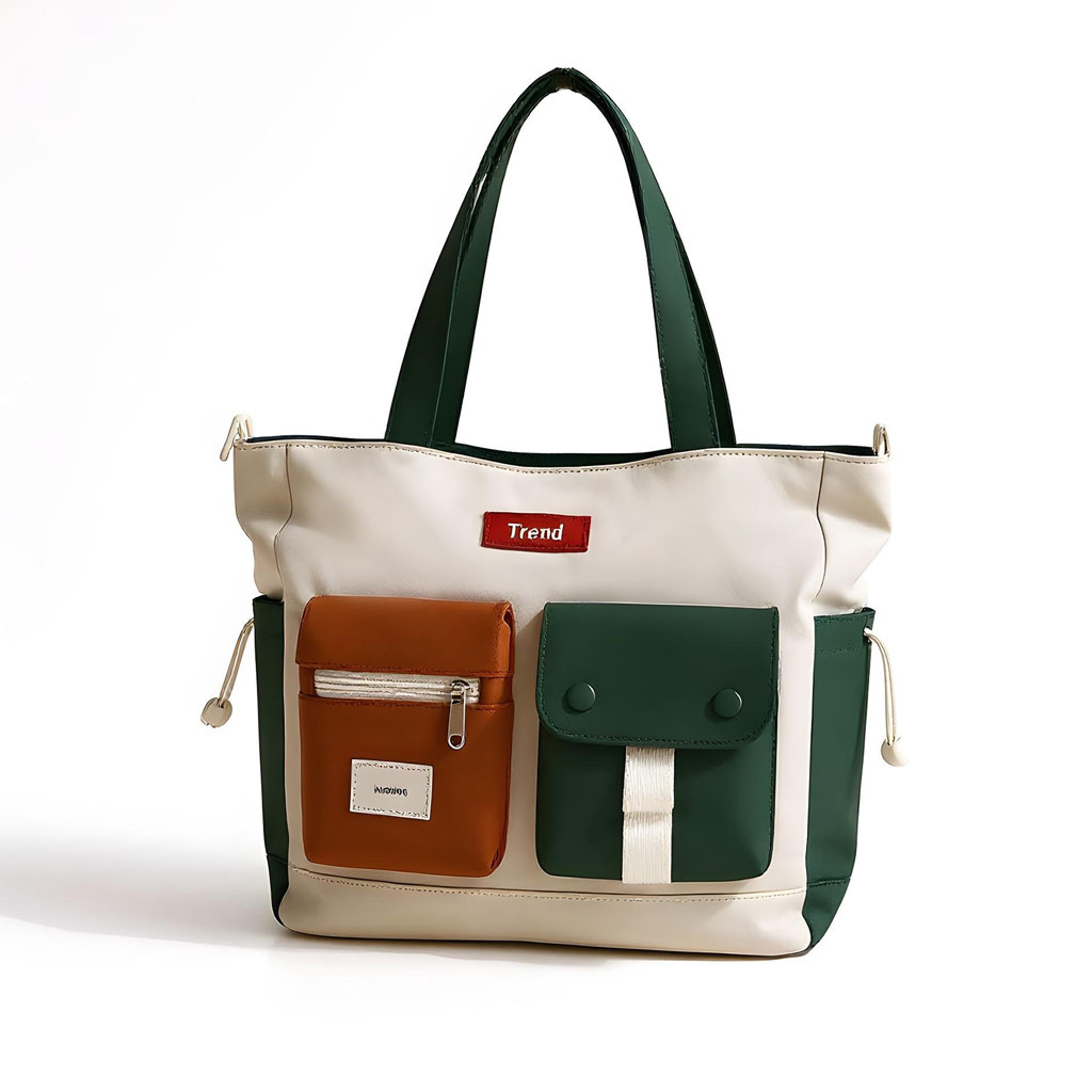 Sac Fourre-Tout Trend Style Coréen Pratique et Moderne Vert – حقيبة يد من قماش متعددة الجيوب – أخضر