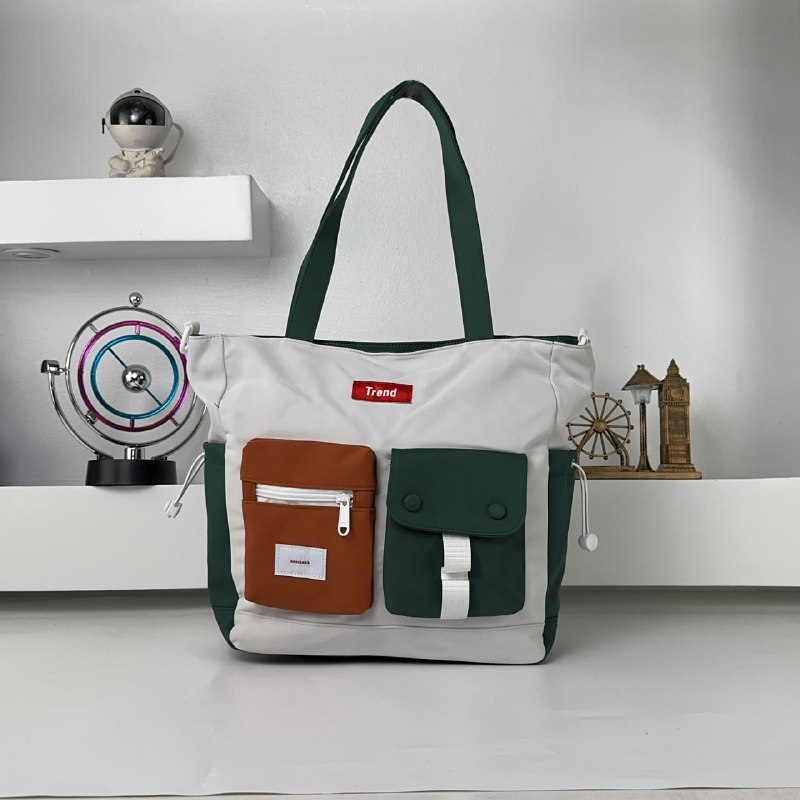 Sac Fourre-Tout Trend Style Coréen Pratique et Moderne Vert – حقيبة يد من قماش متعددة الجيوب – أخضر