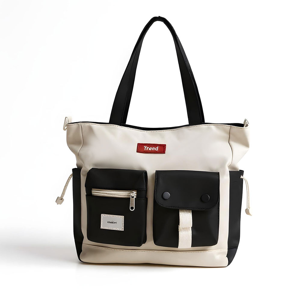 Sac Fourre-Tout Trend Style Coréen Pratique et Moderne Noir – حقيبة يد من قماش متعددة الجيوب – أسود