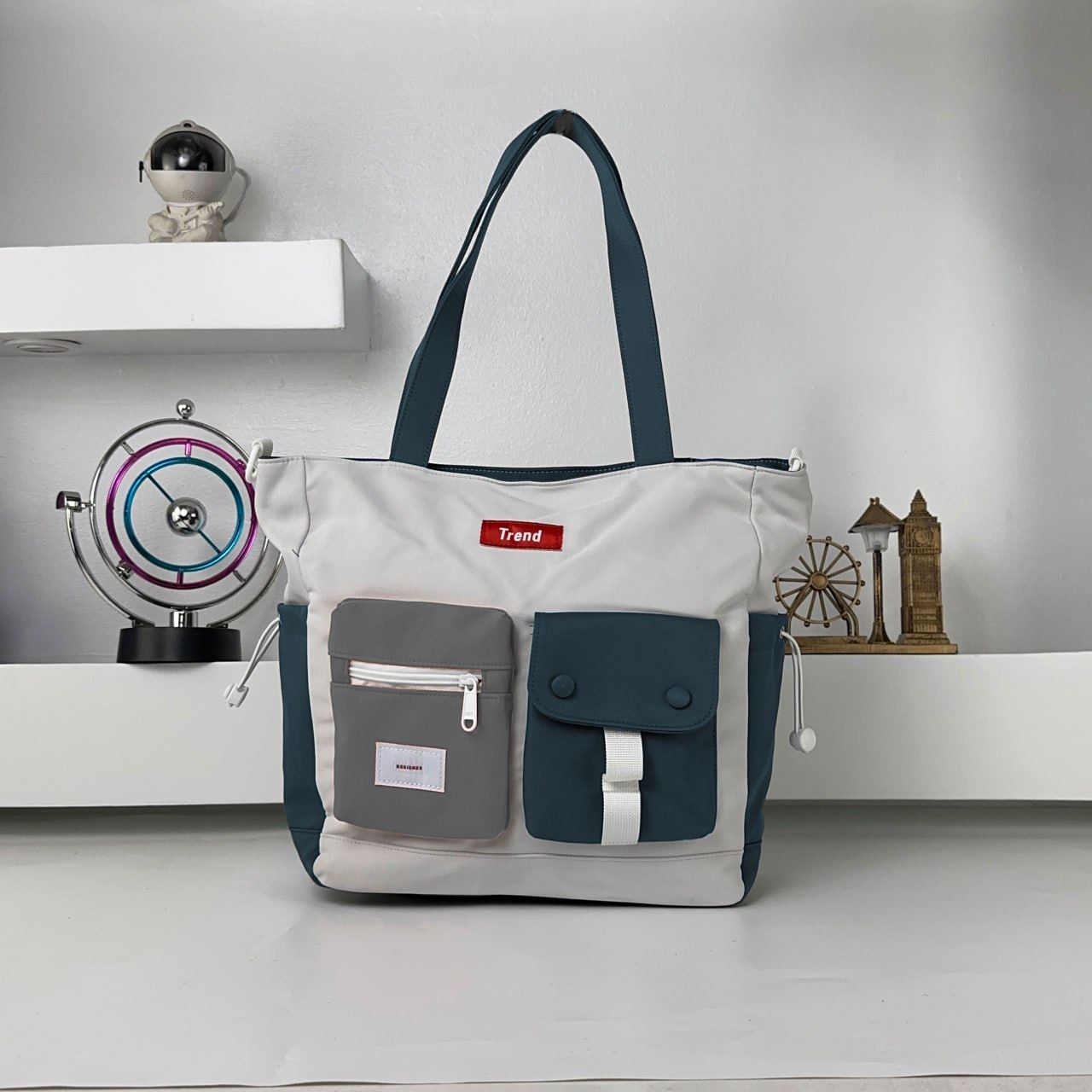 Sac Fourre-Tout Trend Style Coréen Pratique et Moderne Bleu – حقيبة يد من قماش متعددة الجيوب – أزرق