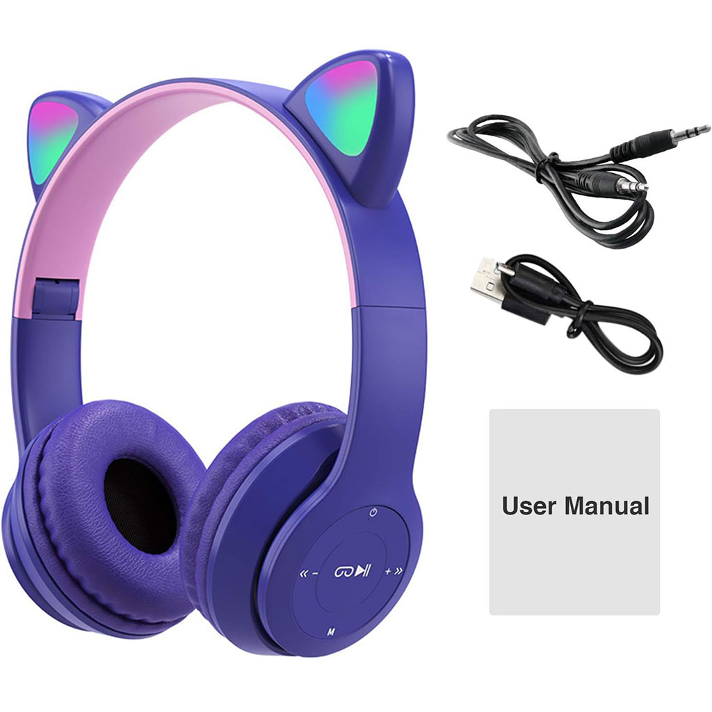 Casque Bluetooth sans fil avec oreilles de chat LED clignotantes KT-49M – سماعات رأسية