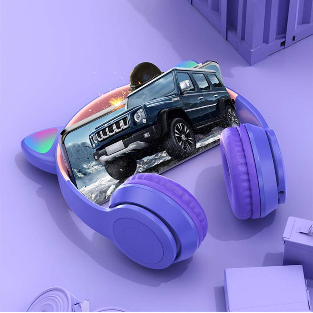 Casque Bluetooth sans fil avec oreilles de chat LED clignotantes KT-49M – سماعات رأسية
