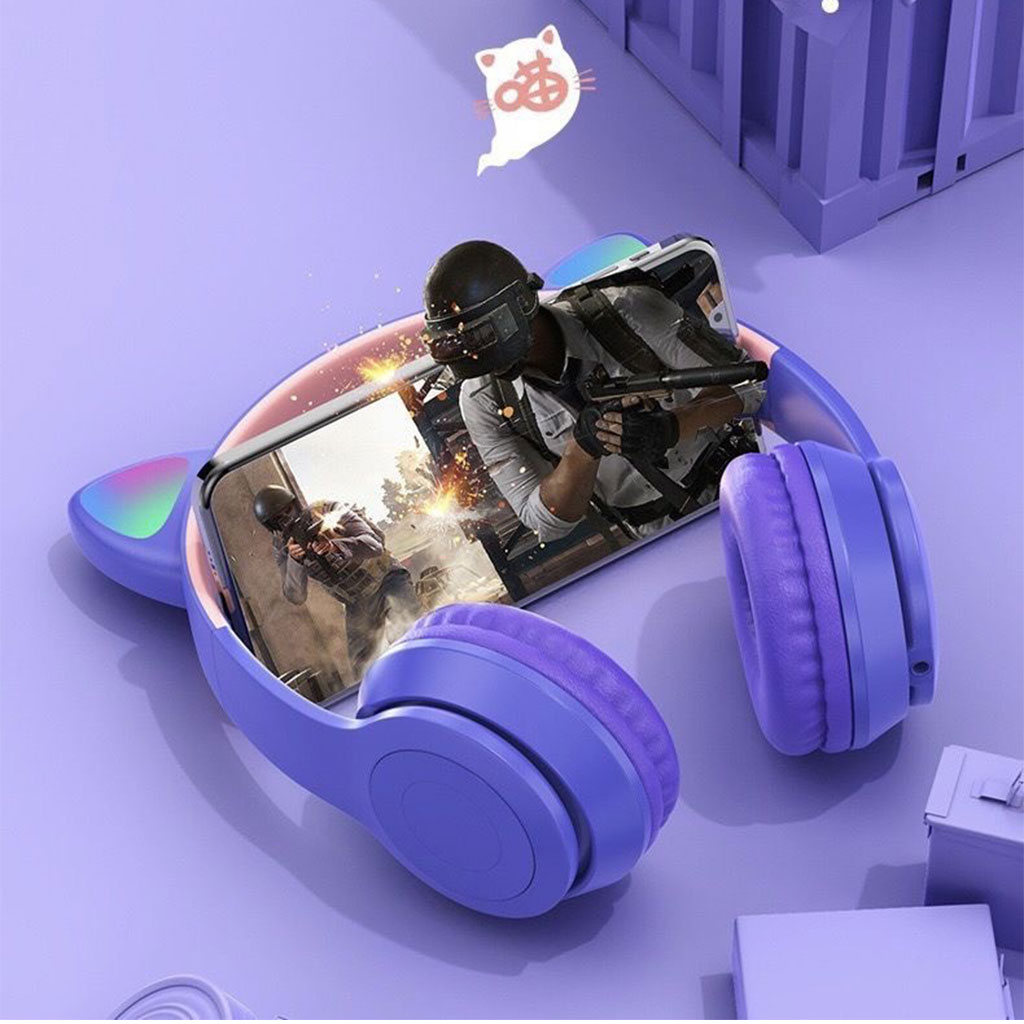 Casque Bluetooth sans fil avec oreilles de chat LED clignotantes KT-49M – سماعات رأسية