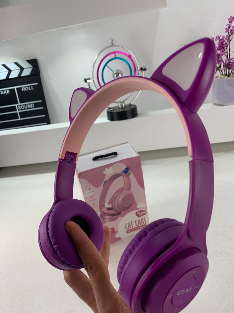 Casque Bluetooth sans fil avec oreilles de chat LED clignotantes KT-49M – سماعات رأسية