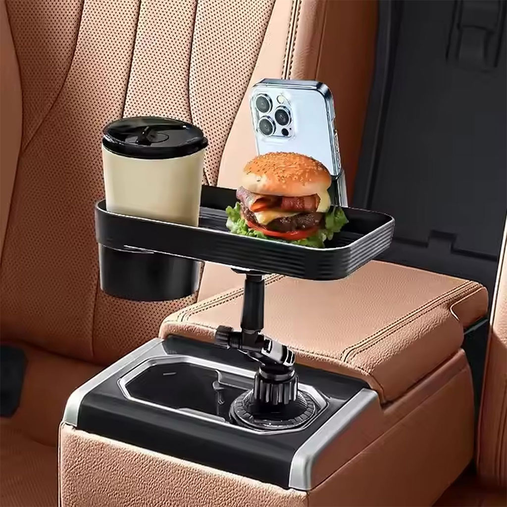 Car cup holder tray with phone mount