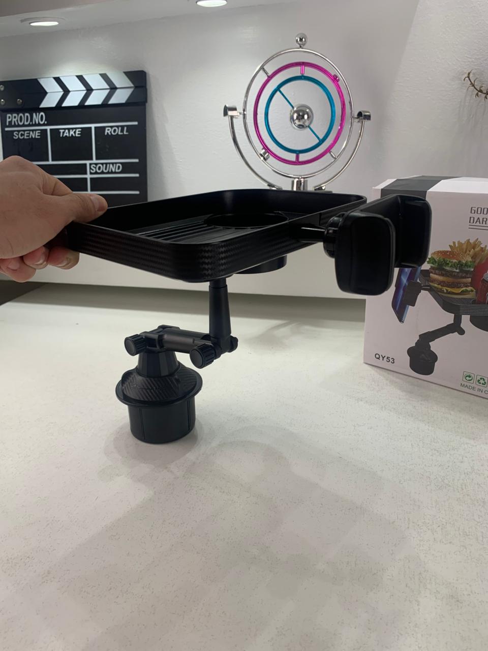 Car cup holder tray with phone mount
