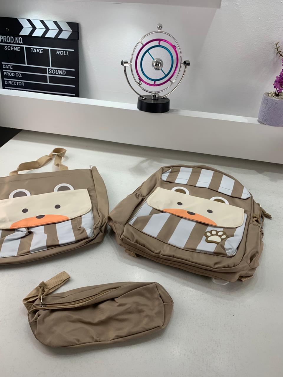 Ensemble de sacs d’école Kawai pour adolescents 3Pcs Ours Beige – محفظة 3 قطع كاواي بيج