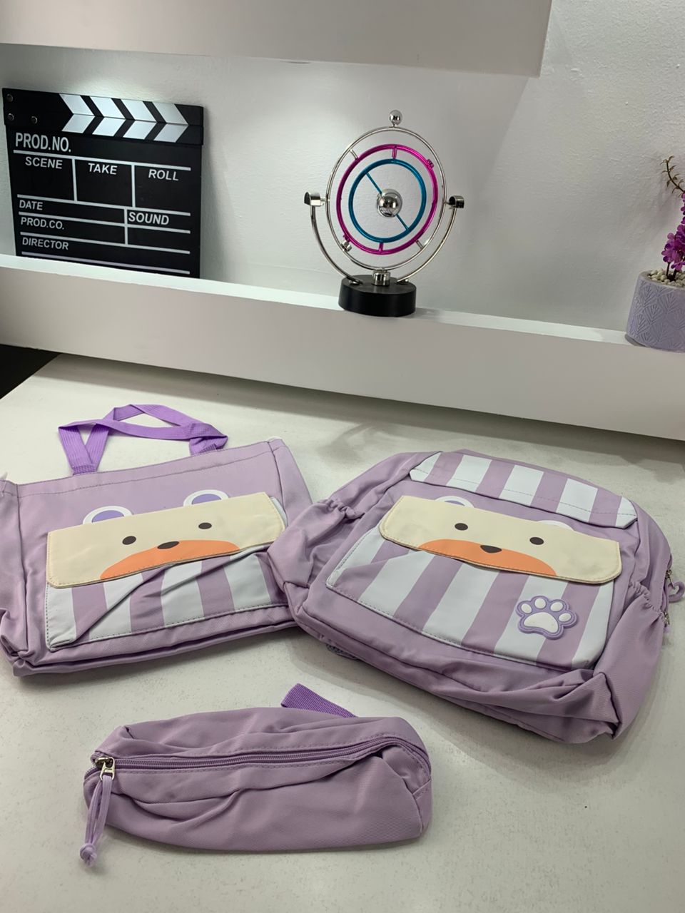 Ensemble de sacs d’école Kawai pour adolescents 3Pcs Ours Mauve – محفظة 3 قطع كاواي بنفسجي
