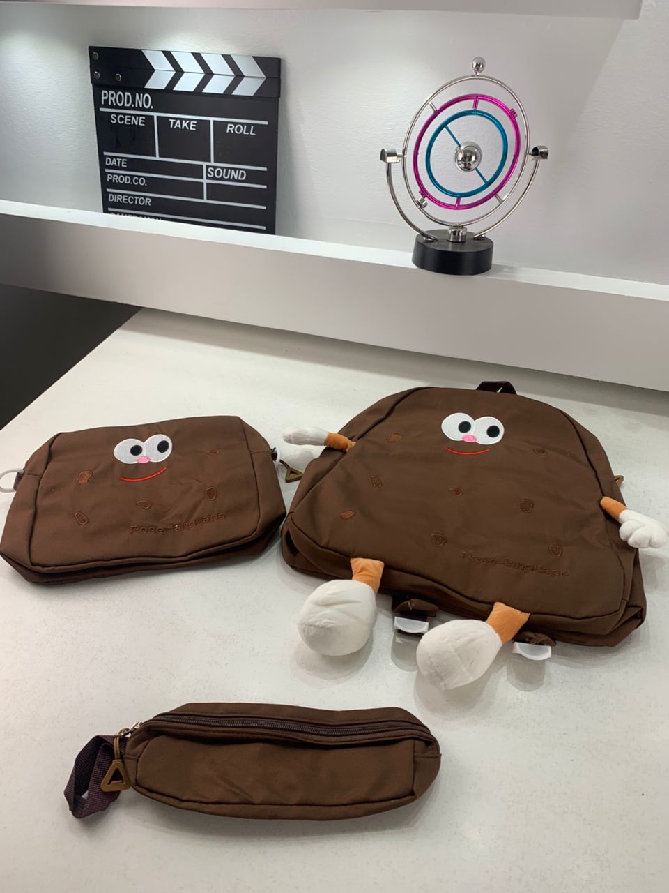 Ensemble de sacs d’école Kawai pour adolescents 3Pcs Language Marron – محفظة 3 قطع كاواي بني