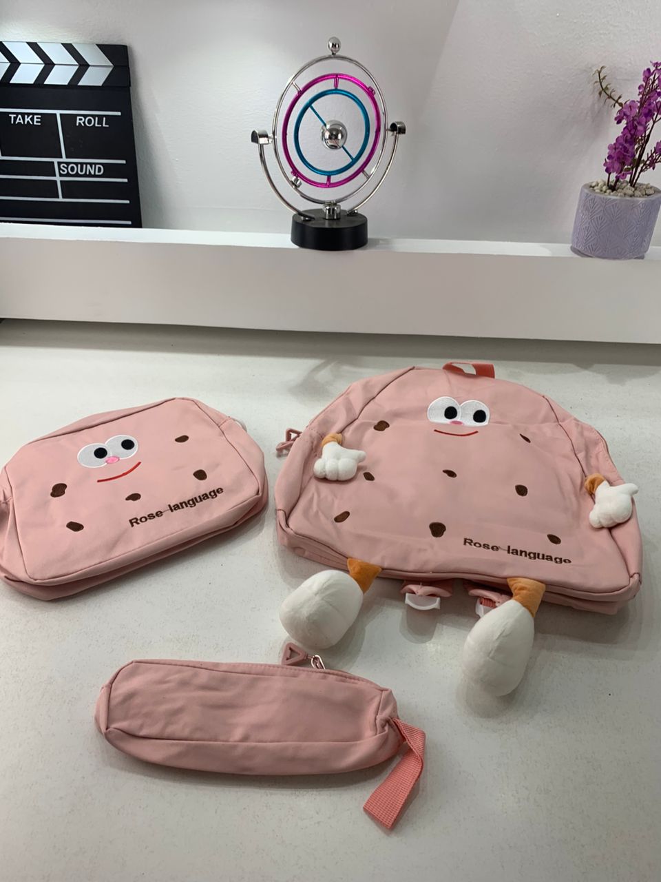 Ensemble de sacs d’école Kawai pour adolescents 3Pcs Language Rose – محفظة 3 قطع كاواي وردي