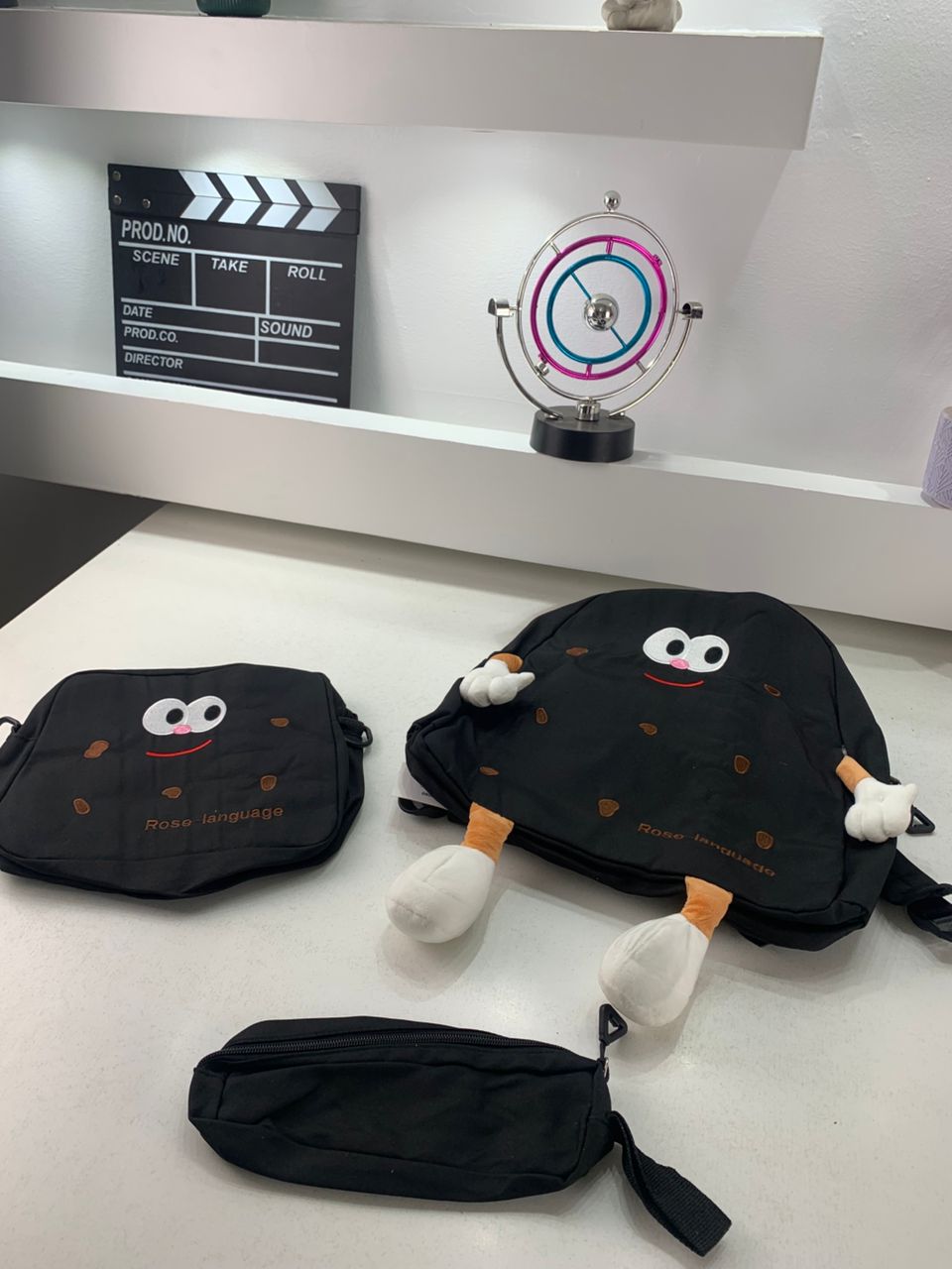 Ensemble de sacs d’école Kawai pour adolescents 3Pcs Language Noir – محفظة 3 قطع كاواي أسود