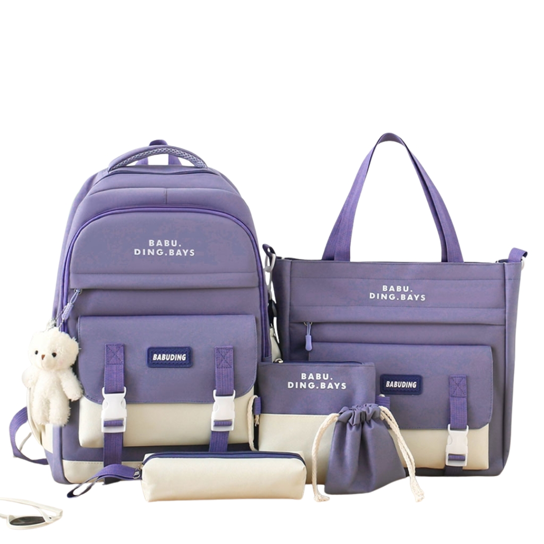 Ensemble de sacs d’école Kawai pour adolescents 5Pcs Bieyoumi Fashion Mauve – محفظة 5 قطع كاواي بنفسجي