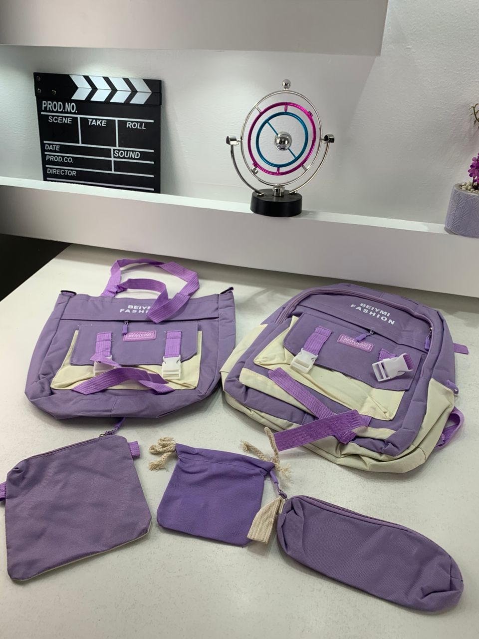 Ensemble de sacs d’école Kawai pour adolescents 5Pcs Bieyoumi Fashion Mauve – محفظة 5 قطع كاواي بنفسجي