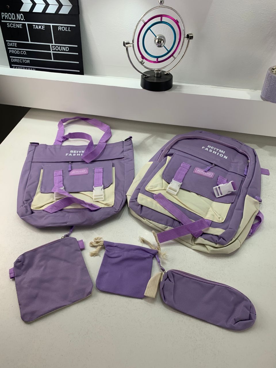 Ensemble de sacs d’école Kawai pour adolescents 5Pcs Bieyoumi Fashion Mauve – محفظة 5 قطع كاواي بنفسجي