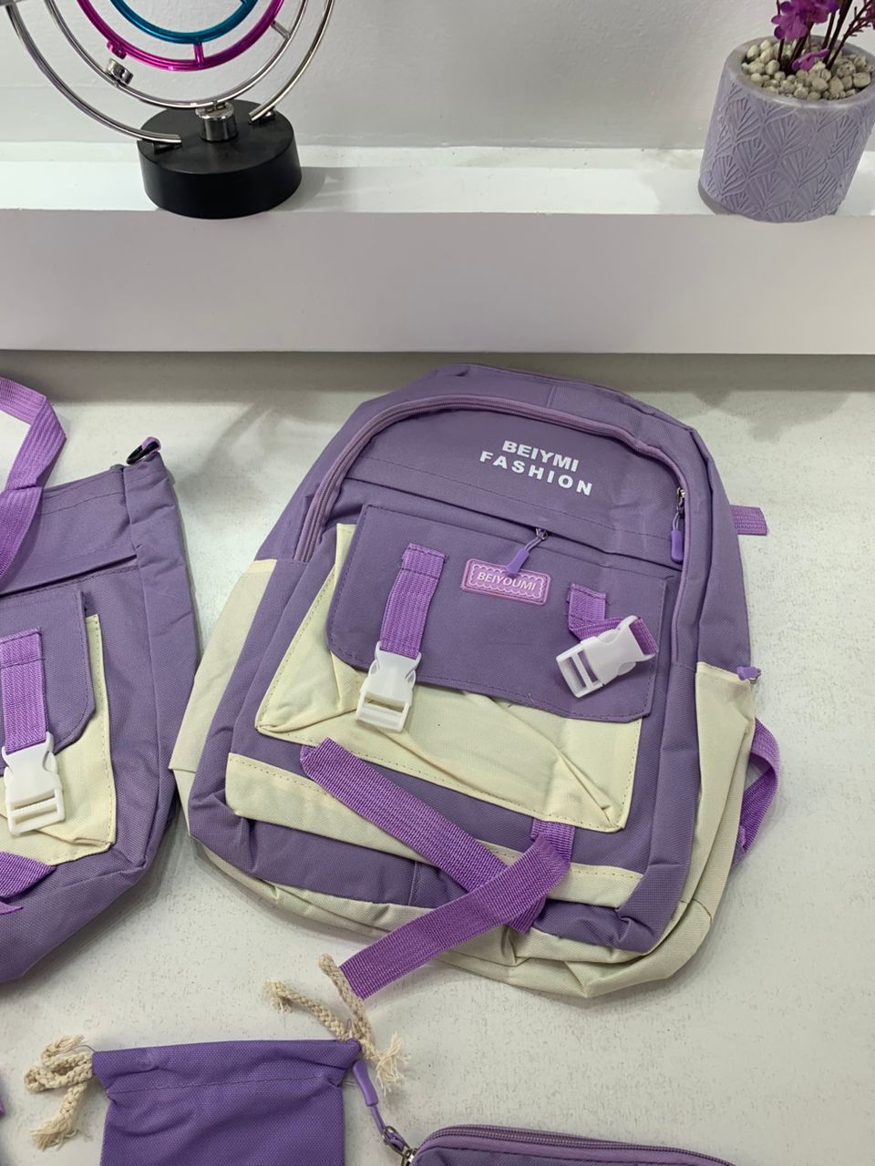 Ensemble de sacs d’école Kawai pour adolescents 5Pcs Bieyoumi Fashion Mauve – محفظة 5 قطع كاواي بنفسجي