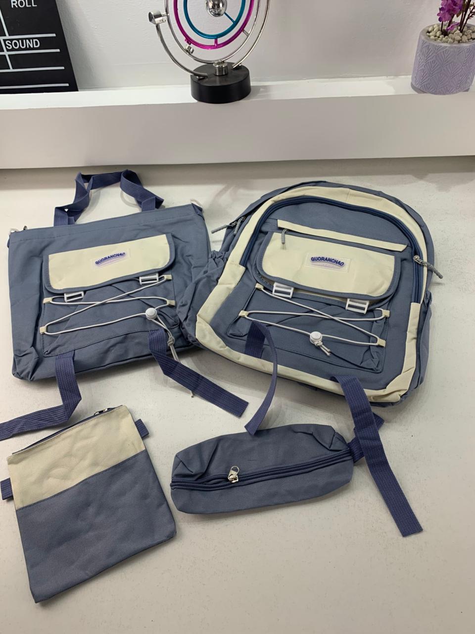 Ensemble de sacs d’école Kawai pour adolescents 4Pcs GUORANCHAO Bleu – محفظة 4 قطع كاواي أزرق