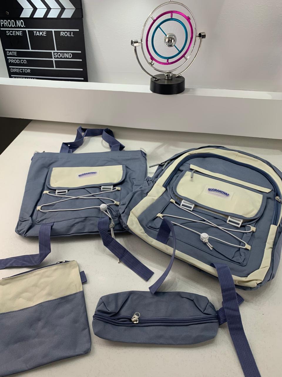 Ensemble de sacs d’école Kawai pour adolescents 4Pcs GUORANCHAO Bleu – محفظة 4 قطع كاواي أزرق