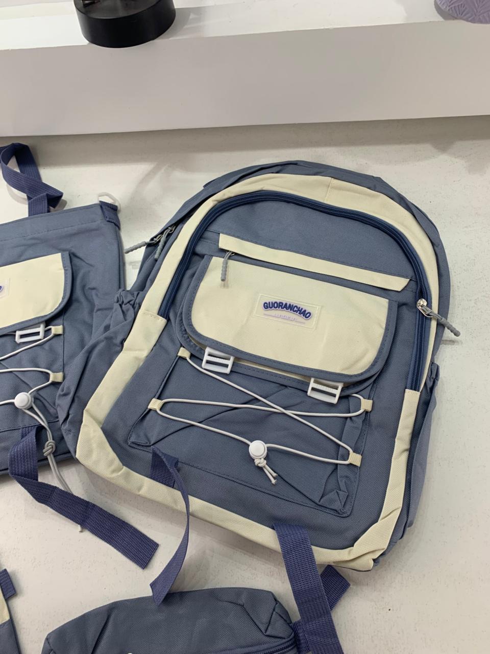 Ensemble de sacs d’école Kawai pour adolescents 4Pcs GUORANCHAO Bleu – محفظة 4 قطع كاواي أزرق