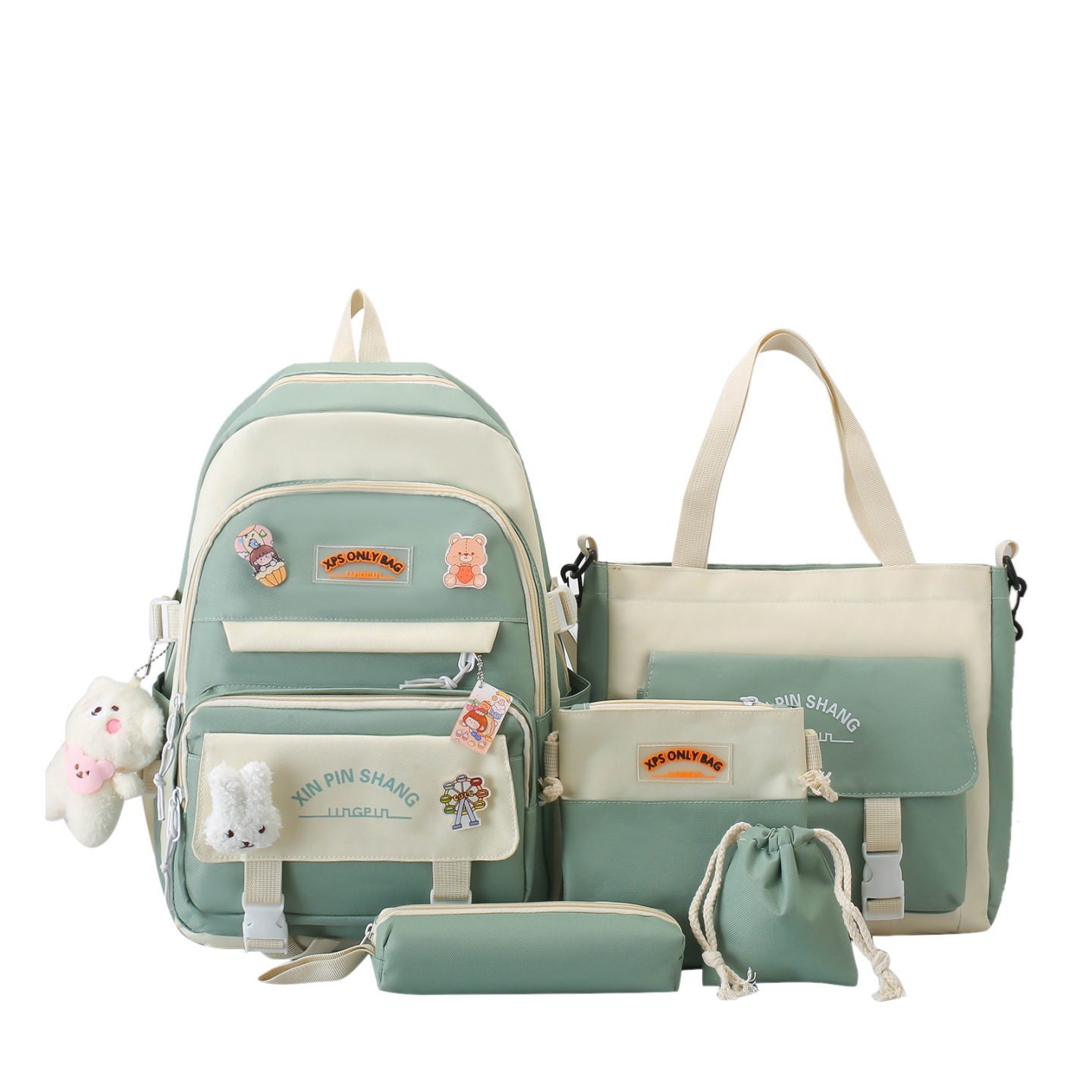 Ensemble de sacs d’école Kawai pour adolescents 5Pcs Xin Pin Shang Vert – محفظة 5 قطع كاواي أخضر