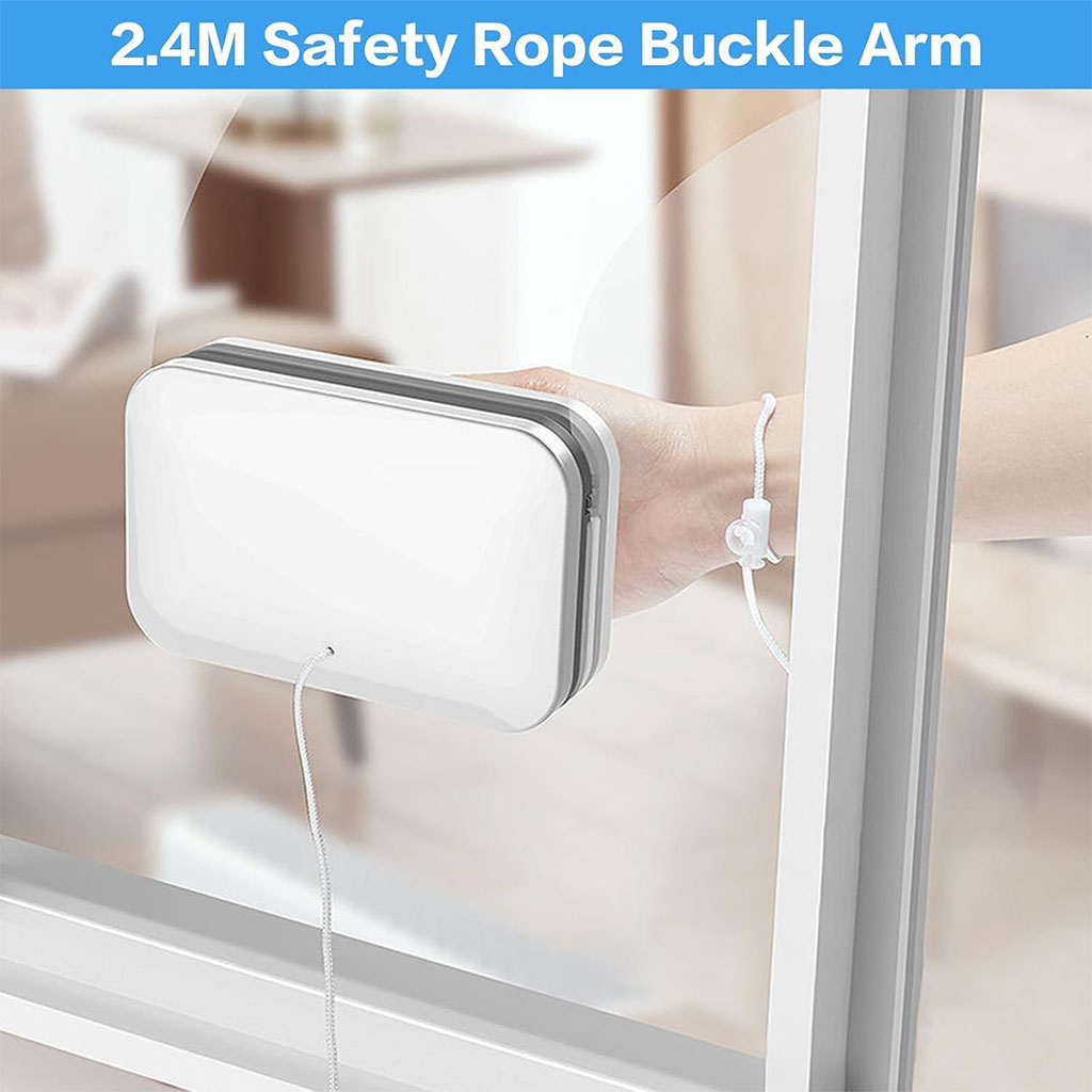 Double-sided magnetic window cleaner with safety rope