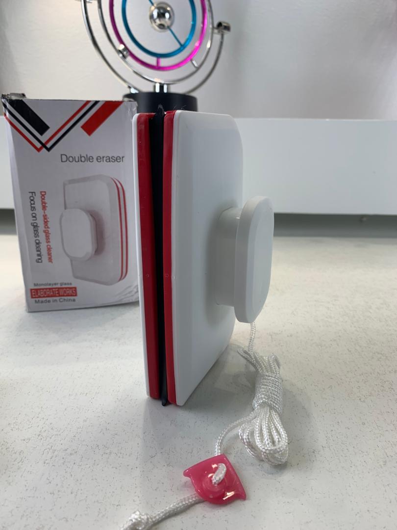 Double-sided magnetic window cleaner with safety rope