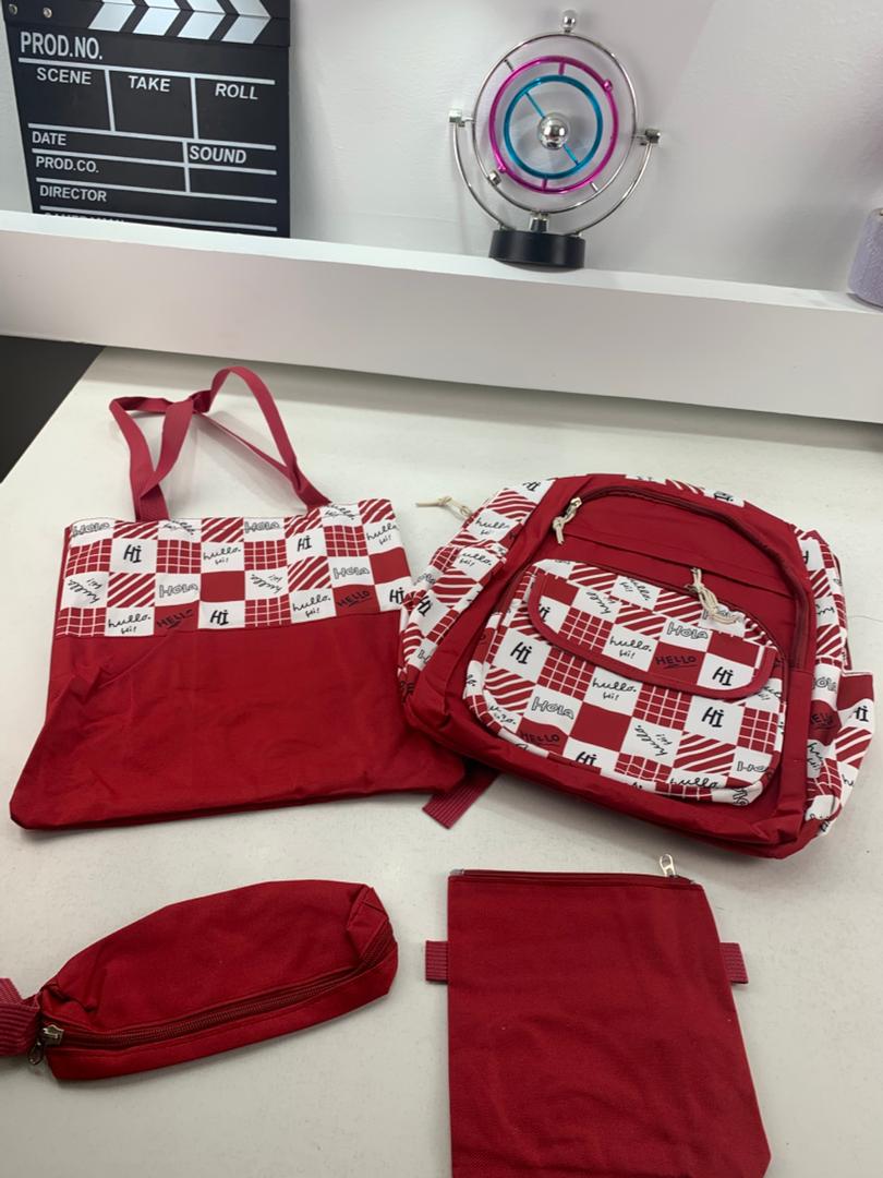 Ensemble de sacs d’école Kawai pour adolescents 4Pcs Hola Rouge – محفظة 4 قطع كاواي أحمر