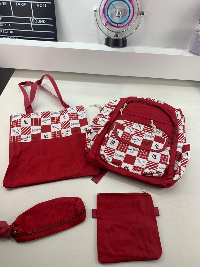 Ensemble de sacs d’école Kawai pour adolescents 4Pcs Hola Rouge – محفظة 4 قطع كاواي أحمر