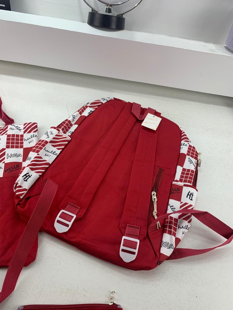 Ensemble de sacs d’école Kawai pour adolescents 4Pcs Hola Rouge – محفظة 4 قطع كاواي أحمر