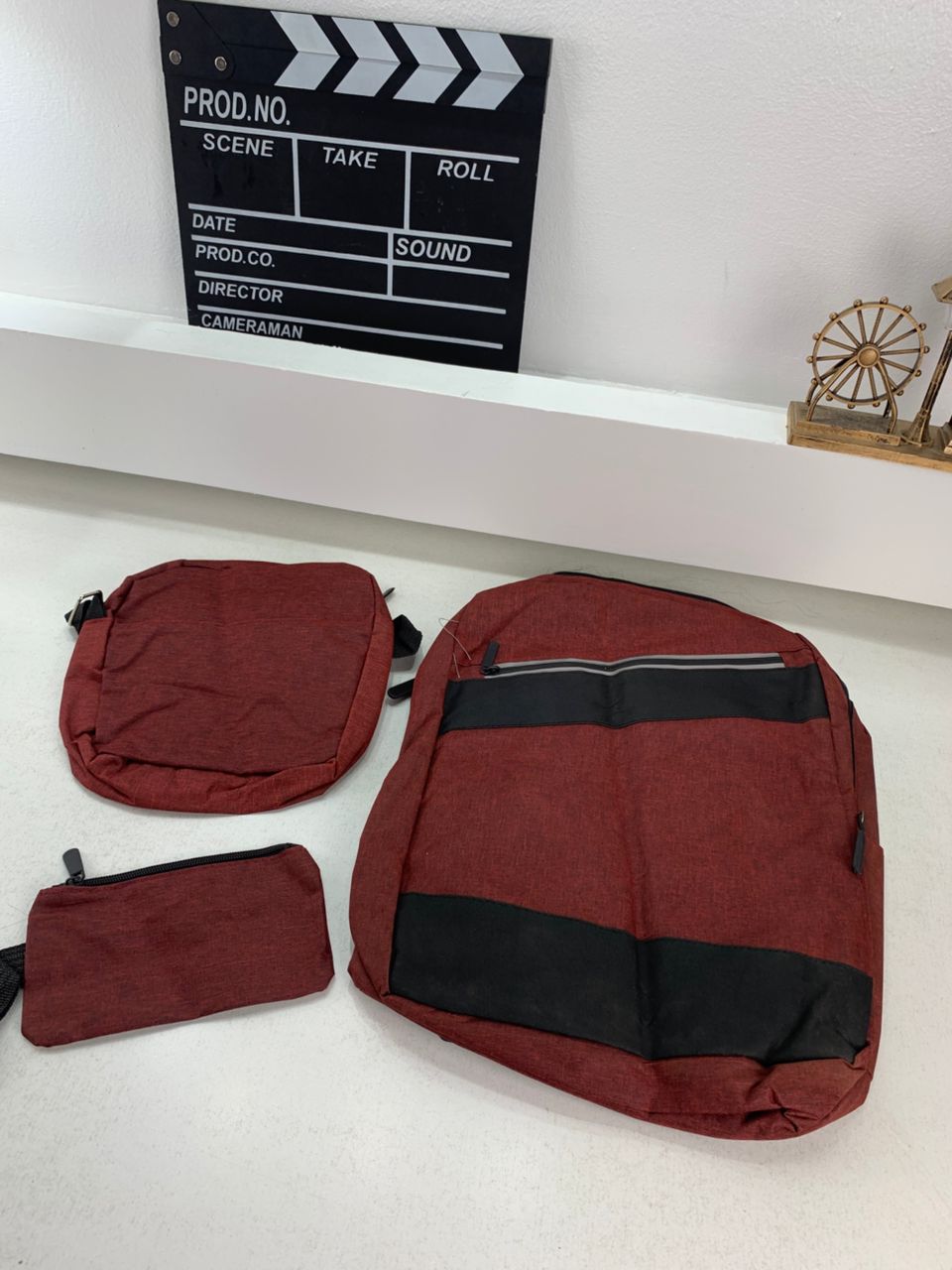Sac à dos homme avec sac bandoulière et trousse 3en1 rouge 2776-3 – محفظة ظهر رجالية 3 قطع أحمر