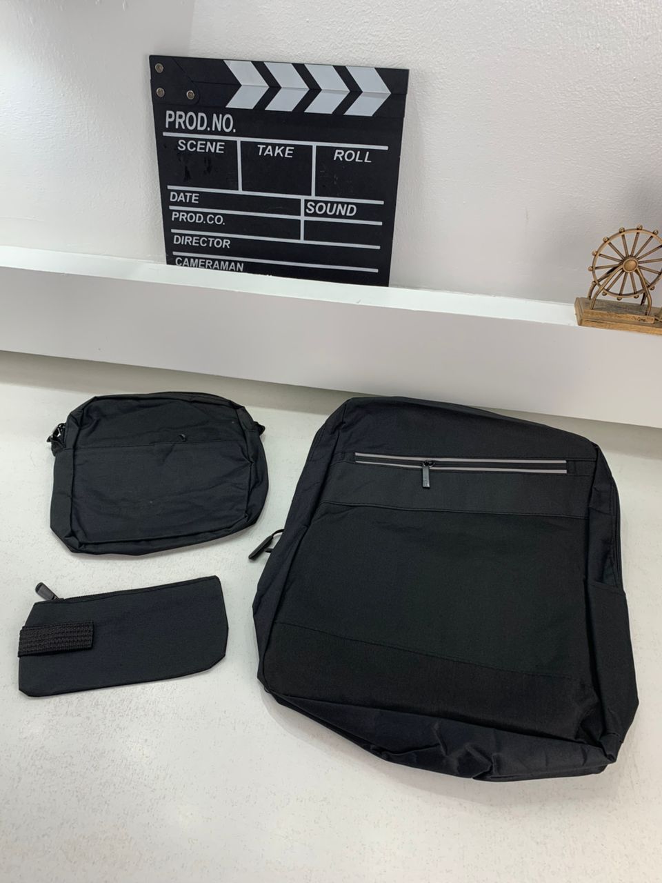 Sac à dos homme avec sac bandoulière et trousse 3en1 noir 2776-3 – محفظة ظهر رجالية 3 قطع أسود