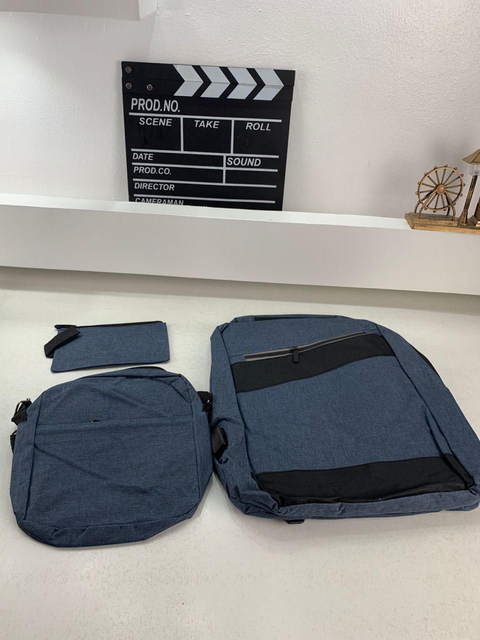 Sac à dos homme avec sac bandoulière et trousse 3en1 bleu 2776-3 – محفظة ظهر رجالية 3 قطع أزرق