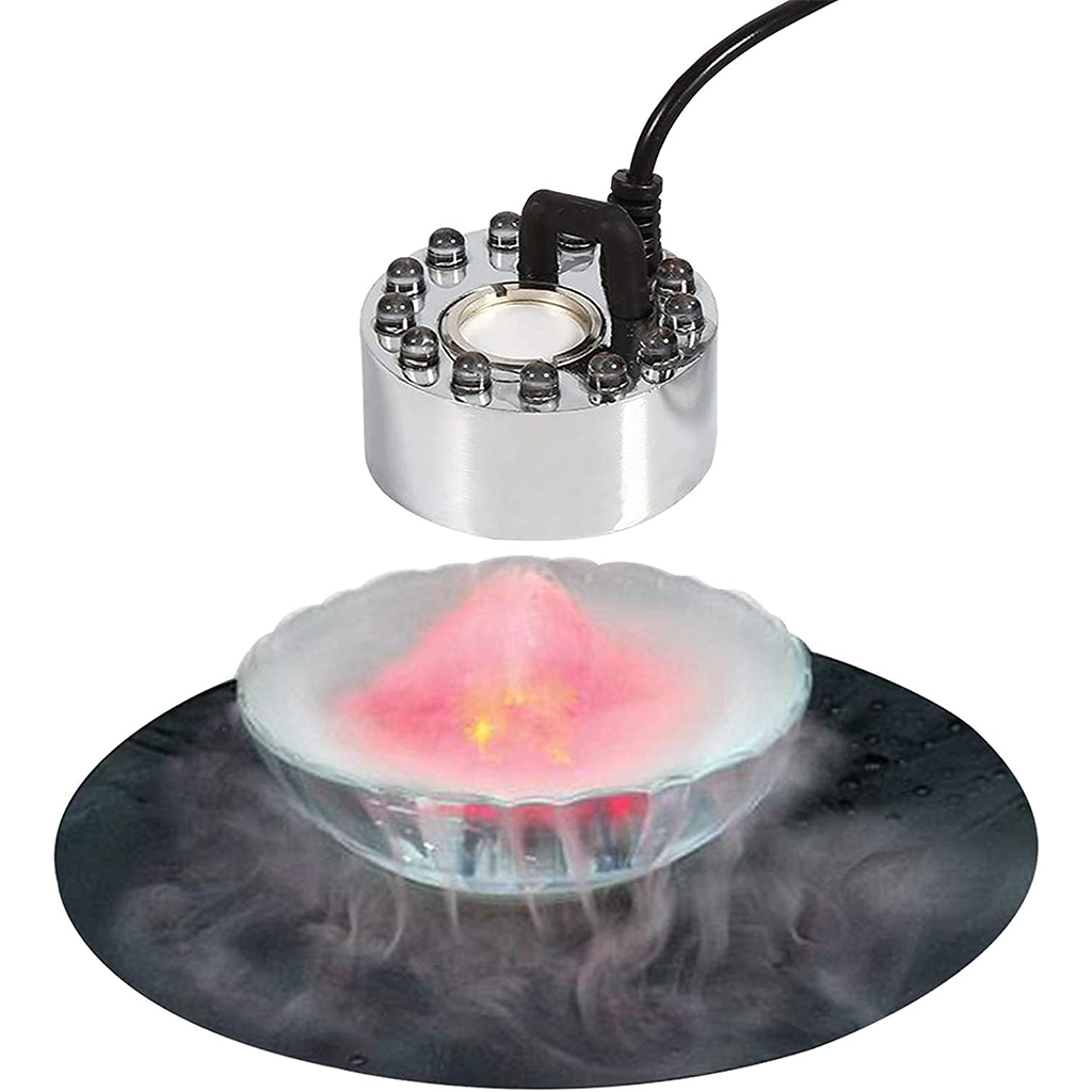 Ultrasonic fountain mist maker with 12 LEDs