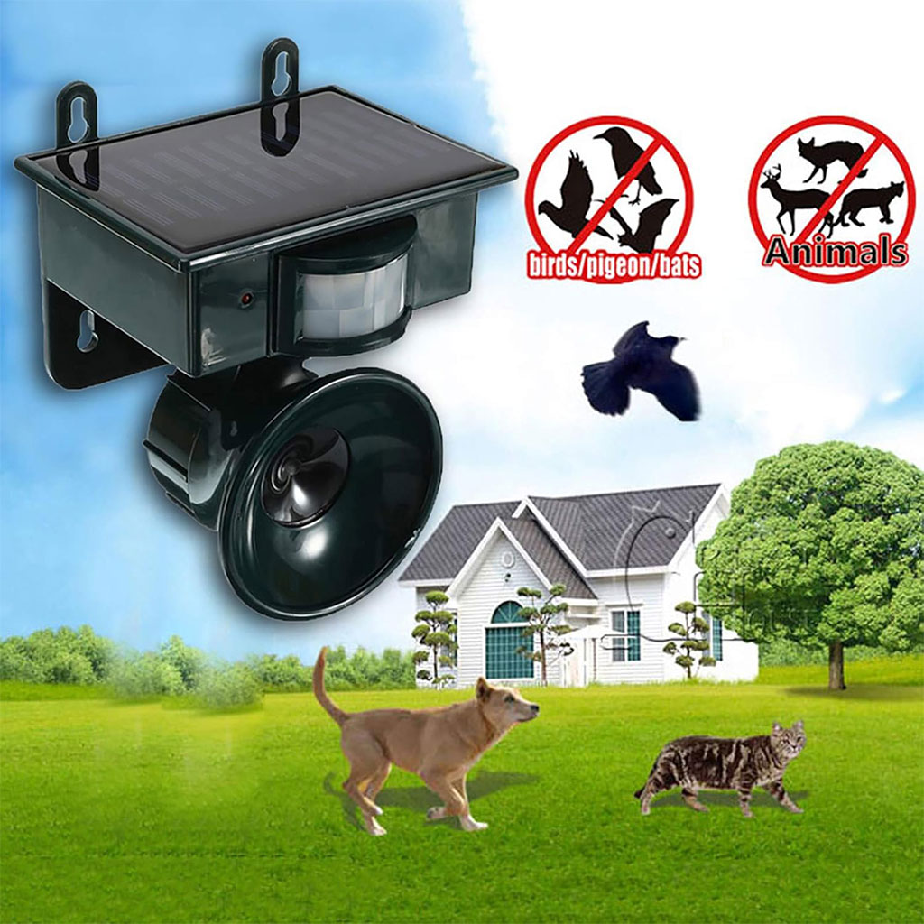 Solar animal and bird repellent with motion sensor