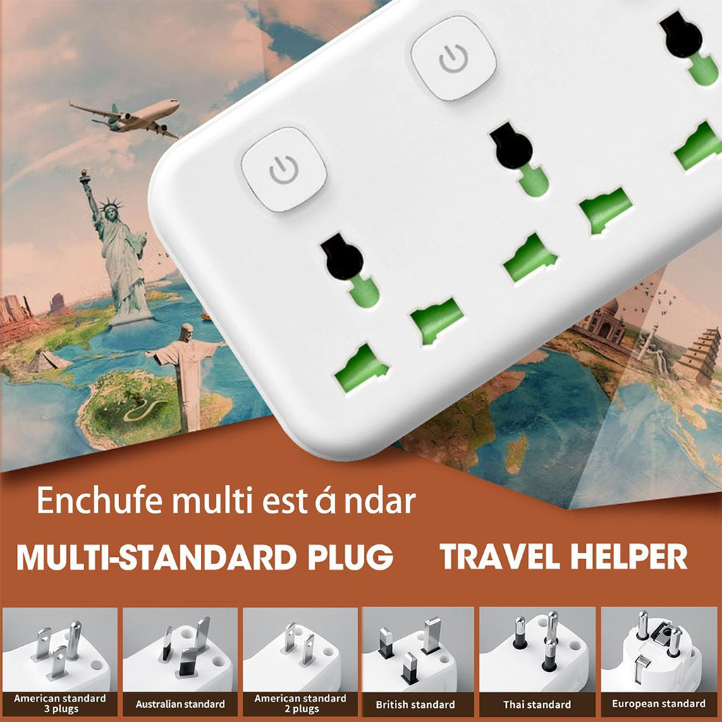LED Wall Power Strip with 2 USB-A and 1 USB-C Fast Charge Ports