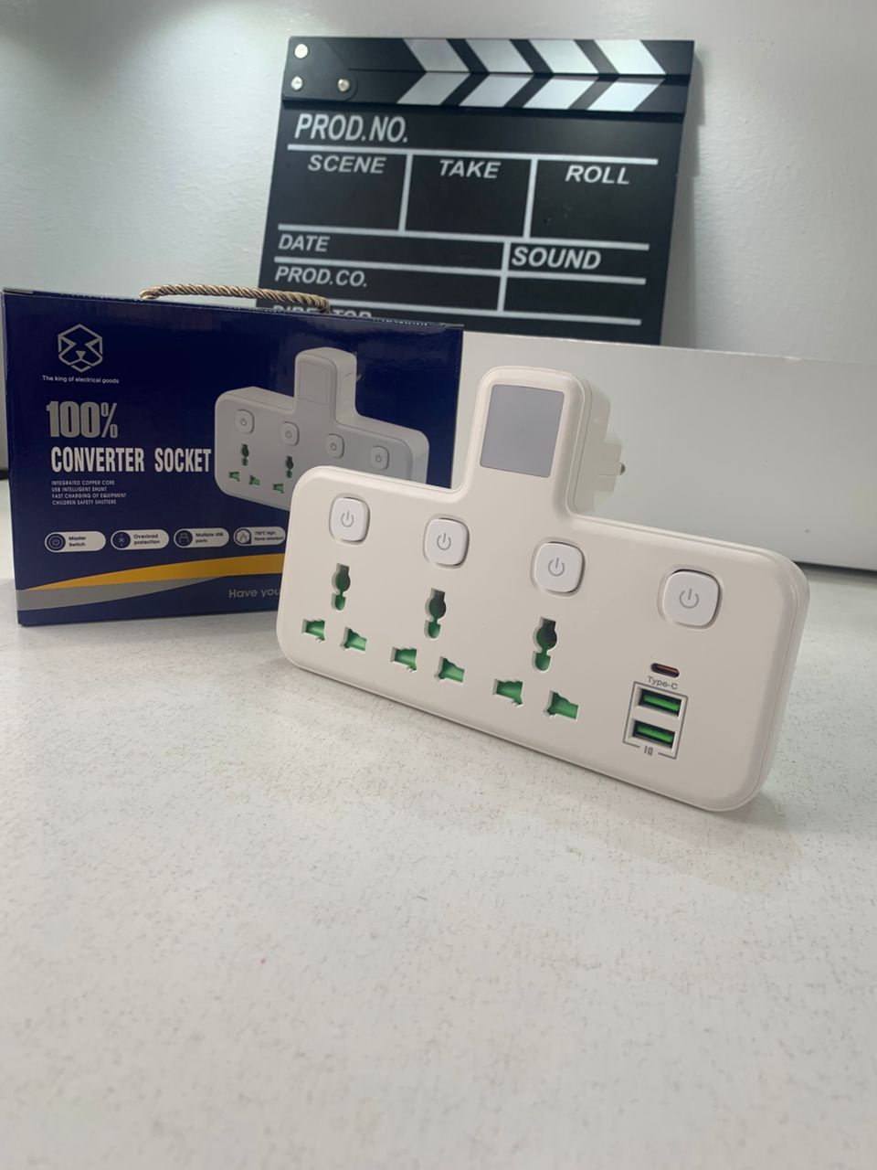 LED Wall Power Strip with 2 USB-A and 1 USB-C Fast Charge Ports
