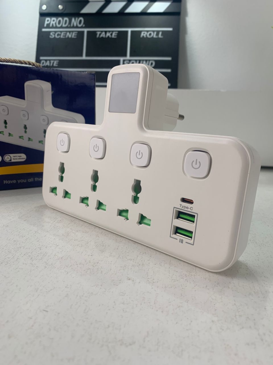 LED Wall Power Strip with 2 USB-A and 1 USB-C Fast Charge Ports