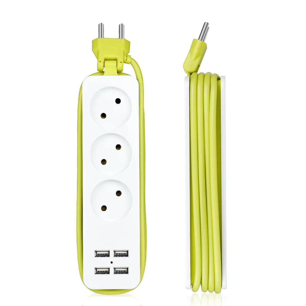 مقبس طاقة AVEL بـ 3 منافذ و4 منافذ USB، سلك 1.8 متر قابل للطي