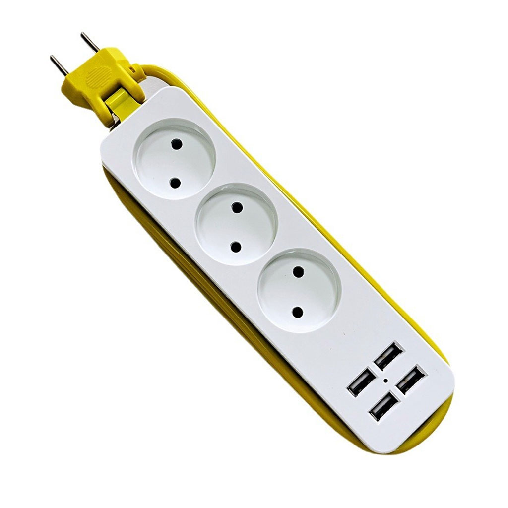 مقبس طاقة AVEL بـ 3 منافذ و4 منافذ USB، سلك 1.8 متر قابل للطي