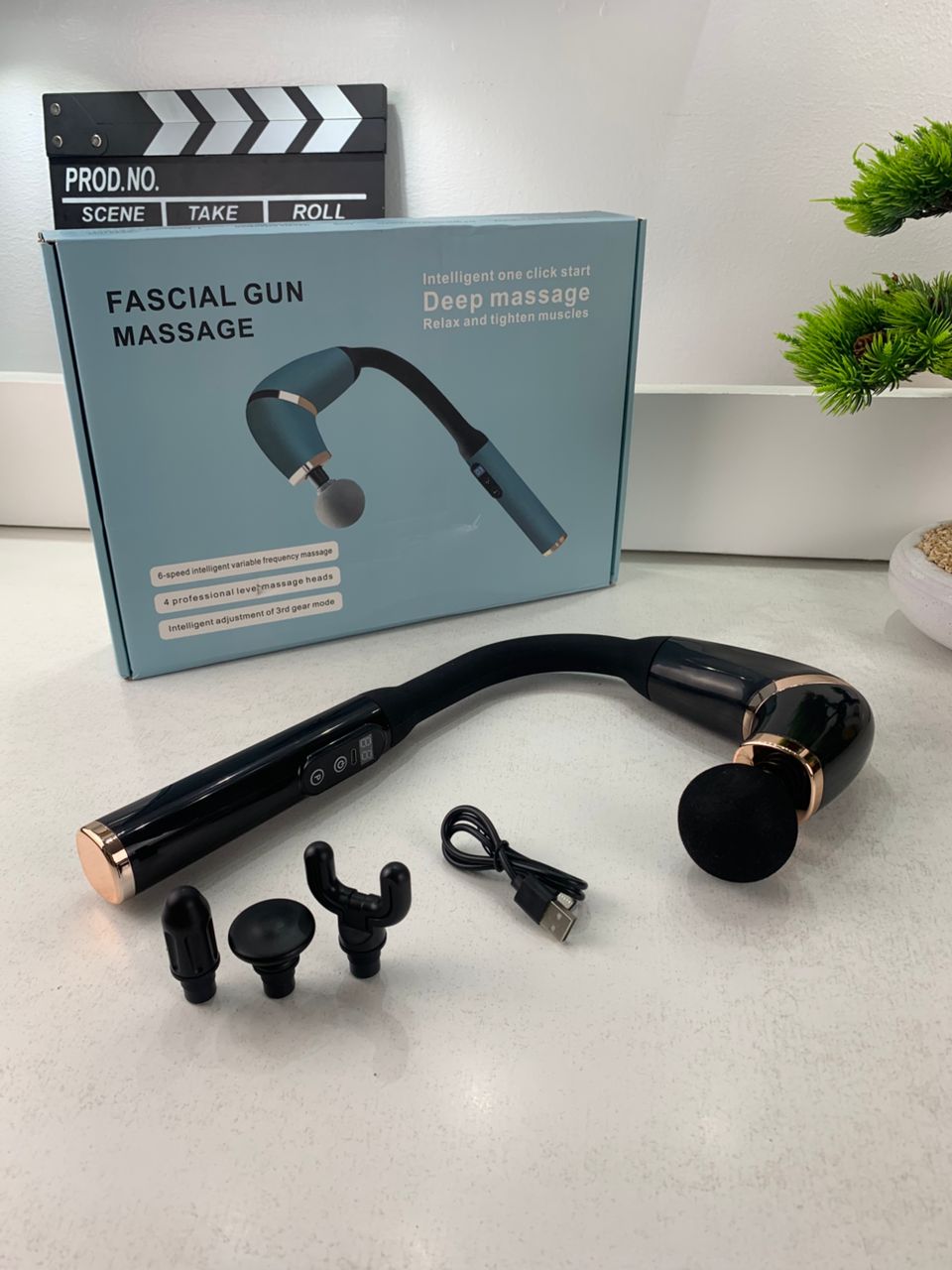 Long handle massage gun, 4 heads, 3 modes and 6 levels
