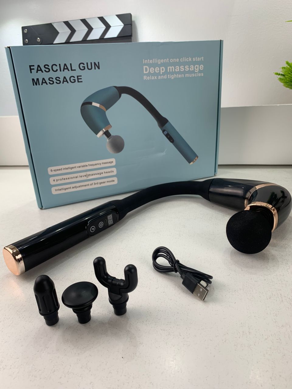 Long handle massage gun, 4 heads, 3 modes and 6 levels