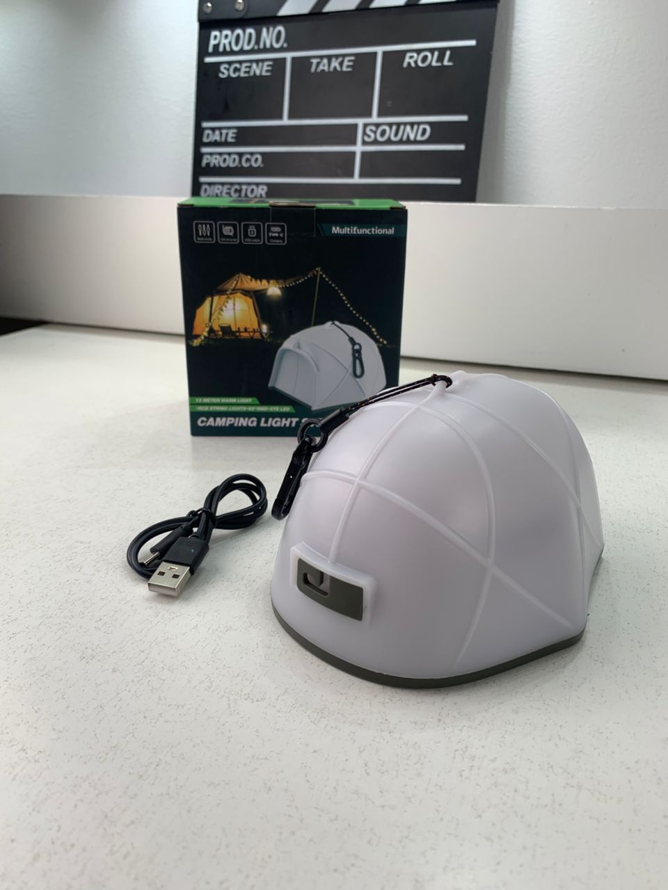 Rechargeable LED tent-shaped camping light