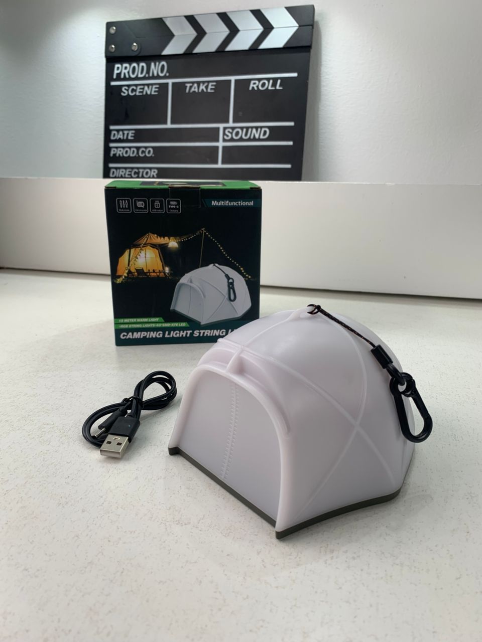 Rechargeable LED tent-shaped camping light