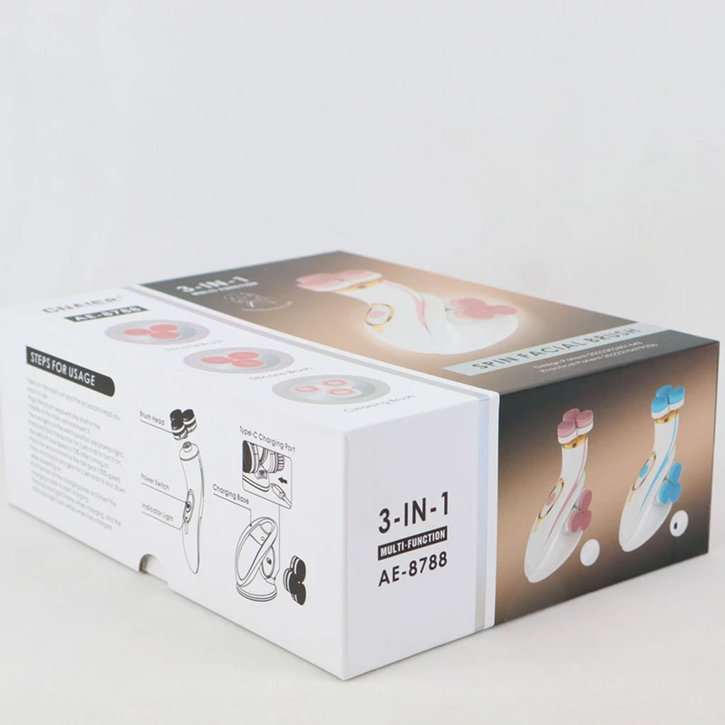 Cnaier AE-8788 Electric Facial Cleansing Brush, 3 Rotating Heads, USB