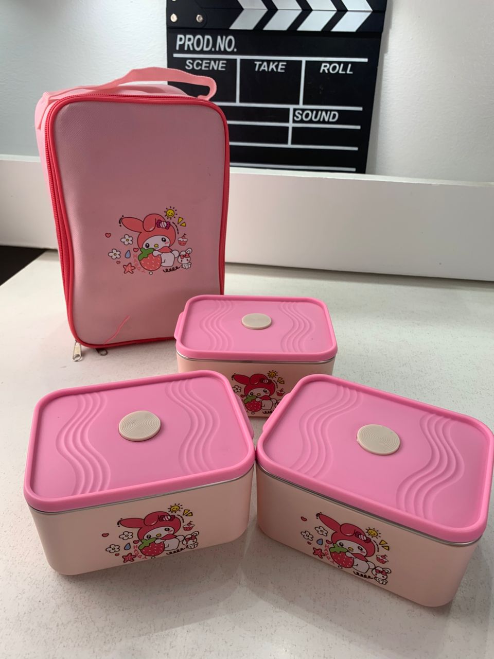 3-Compartment Lunch Box with Cartoon Insulated Bag